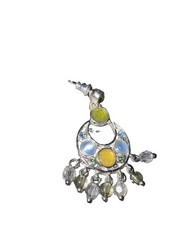 Vintage Silver Pierced Earrings with Light Blue, Yellow & Lavender Crystals