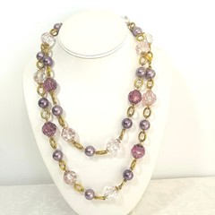 Vtg KJL Kenneth Jay Lane Long Bead Faux Pearl Necklace Faceted Lilac Signed