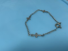 Vintage Sterling Silver Simple Religious Linked Cross 7 Inch Bracelet 2.8g