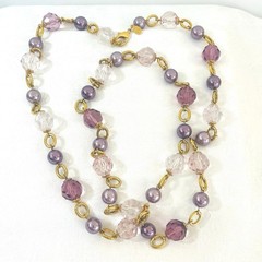 Vtg KJL Kenneth Jay Lane Long Bead Faux Pearl Necklace Faceted Lilac Signed