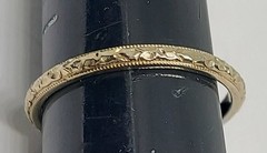 18k White Gold Art Deco wedding Band Ring forget me not flower eternity antique