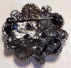 Vintage Bead Elegance Dark Metal Brooch With Faux Pearls & Clear Stones Jewelry