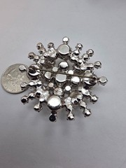 Amazing Large Clear Prong Set Layered Silver Tone Metal Snowflake Brooch Vintage
