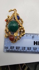 Swoboda Triple Dragon Jade Carnelian Figural Pin Brooch Gold Color VTG Estate
