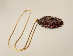 Vintage Czechoslovakia Multiple Diamond Shape Amethyst Pendant Necklace & Chain