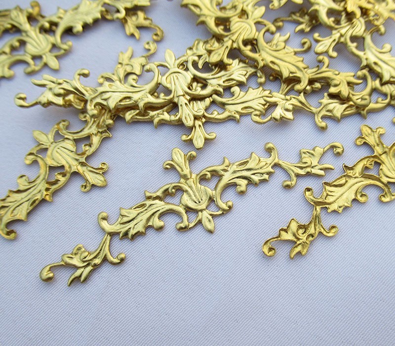 100pcs Lianas Brass Plant Filigree Finding 52x16mm Brass Stampings