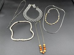 Lot of Five Vintage Necklaces Boho Beaded Wood Serpentine Prehnite Seed Beads