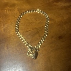 Vintage Juicy Couture Banner Puffy Heart Link Gold Tone Necklace