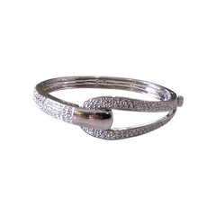 Signed Butler Silver Tone Rhinestone Hinged Bangle Bracelet Pavé Crystal Modern