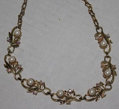 3 Piece~GOLD~Faux PEARL & RHINESTONE Diamond~Necklace~BRACELET~Clip EARRINGS~Set