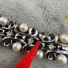 Vintage Rhinestone Bracelet Silver Tone Faux Pearl READ 7”