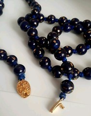 Vintage Chinese cobalt Blue gold flecks Glass Hand Painted necklace
