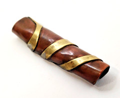 VTG Artisan Tubular Rolled Brass Copper BROOCH Handmade Modernist Mixed Metal