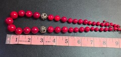 Graduated Natural Dyed Coral w Sterling Beaded Necklace