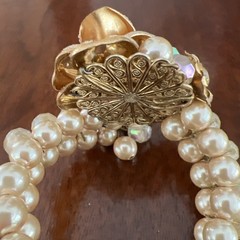 MIRIAM HASKELL FAUX PEARL CRYSTAL RHINESTONE FLOWER WRAP BRACELET / 2 STRAND