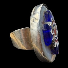 Signed Vtg Sterling Silver Native American Oscar Betz Glass Coral Ring Sz 11.75