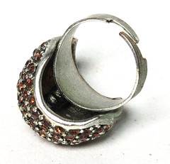 Vintage Dome Cocktail Ring Amber Glitter Rhinestone Pave Adjustable