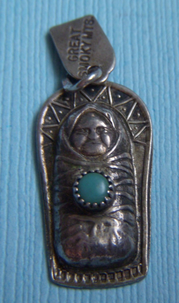 Vintage Native American papoose Great Smoky Mts. turquoise sterling charm
