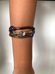 Unique Vintage OSCAR’S STERLING 950 Amethyst Lapis Lazuli Leather Cuff Bracelet