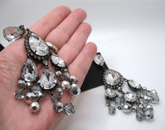 Vintage RJ Graziano clip statement chandelier rhinestone & crystal bead earrings