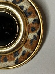 Vtg 80s Leopard Print Cabochon Faux Stone Center Gold Tone 1.5″ Clip On Earrings