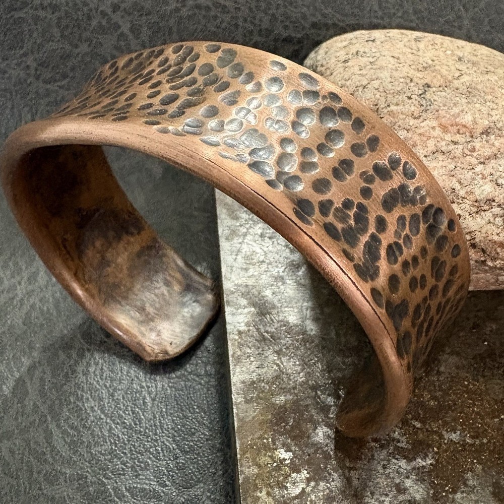 Brutalist Modernist Men’s Dimple Hammered Thick Pure Copper Cuff Bracelet Viking