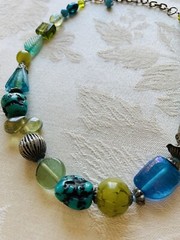 Art Glass Necklace Blue Green Mold Dichroic Glass Faux Acrylic Turquoise Bead 20