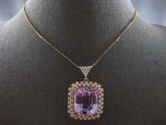 EXTRA LARGE 5.30CT DIAMOND & AAA KUNZITE 14KT ROSE GOLD SQUARE FLOATING PENDANT