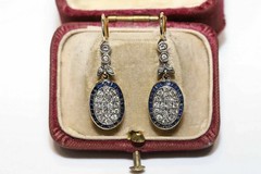 Victorian Drop Dangle Earrings 2Ct Lab Created Sapphire 14K Two-Tone Gold Over