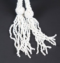 Vintage Estate Art Deco White Seed Bead Flapper Lariat Rope Necklace Tassel 59”