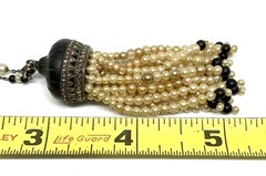 Vintage Art Deco Flapper Faux Pearl Marcacite Tassel 32” Sterling Necklace