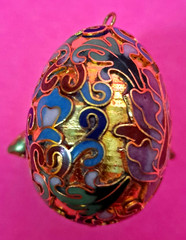 Vintage Chinese Enamel Cloisonne Egg Pendant or Ornament Colorful Egg & Stand