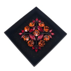 Vintage Midcentury Edlee Signed Red Orange Rhinestone Dome Brooch
