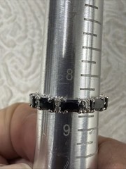 Vintage Black Onyx & Clear Round Brilliant CZ’s Eternity Band Ring Size 8.5