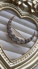 Antique Victorian GF Crescent Moon Paste Stone Brooch Pin Estate