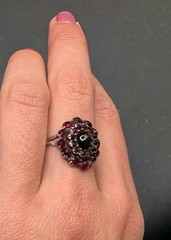 Vintage Sterling Silver Rose Cut Garnet Bohemian Czechoslovakia Ring Sz 8 ⚠️Read