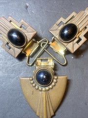 Vintage Art Deco Brass Toned & Black Pendant Statement Jewelry