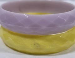 Vintage MCM Diamond Cut Pattern Black Yellow/Lavender Bracelets Set Of 2