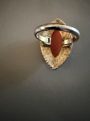 Vintage Carved Shell Cameo Ring Marquis Shape Gold Tone Size 6