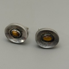 Sterling Silver Tiger Eye Cufflinks Vintage Taxco Mexico BR Men’s 12.4g