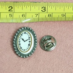 Vintage Ceramic Clock Face on Pewter Back Lapel Pin