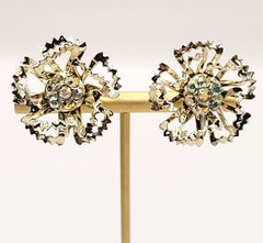 Sarah Coventry Allusions AB Crystal Gold Tone 1968 Clip On Earrings & Brooch Set