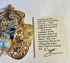 Angels of Love Gold Tone Angel Brooch Pin w/ Aurora Borealis Crystal – Signed