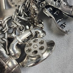 VTG Charm Bracelet 50+ Charms Sterling + Mixed Metals Movable Parts Estate Sale