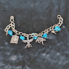 Vintage Native American Sterling Turquoise Charm Bracelet+Bear+Thunderbird