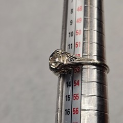 Antique Belais 18K White Gold Art Deco Ring Elongated Old Mine Cut Diamond