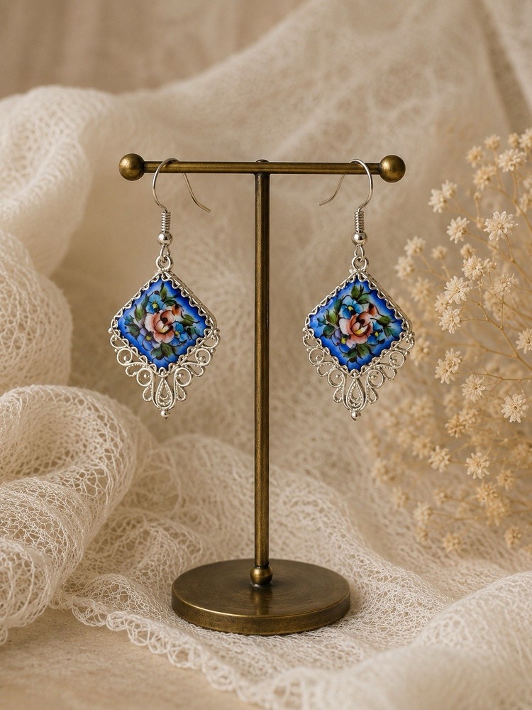 Summer Evening New hand-painted Rostov Finift hot enamel earrings