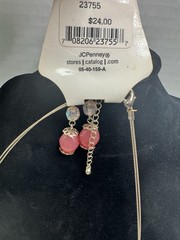 Vintage JC Penny NWT MIXIT Goldtone Pink Multi Necklace Pierced Earrings Set New