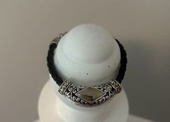 Vintage Black & Silver Gold Accent Faux Leather Braided Bracelet 7.5”