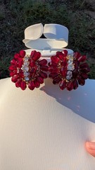 Glamorous large vintage MCM rhinestone, red dangle crystal cha cha clip earrings